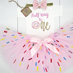 Halfway to one-  Half birthday girl tutu outfit -Girls Donut birthday- Donut pink tutu - Girls Donut birthday- half birthday- girls clothing