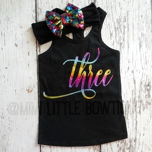 Third Birthday Tank top outfit- Rainbow 3 birthday girl-  Third Birthday girl Outfit- Baby Girl Clothing- Rainbow second birthday shirt
