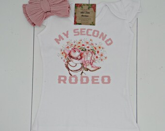 My Second Rodeo Girl Birthday Tee, Toddler Shirt & Headband Set