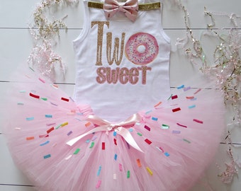 Two  sweet Donut  Birthday girl tutu set-Donut  second birthday- Donut shirt- 2nd birthday outfit-