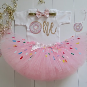 Donut first Birthday outfit, girl 1st birthday tutu- Girl's clothing, 1st birthday girl gift, Donut first birthday-Donut grow up shirt