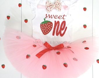 Strawberry 1st Birthday Outfit – "Sweet One" Tutu girl Set
