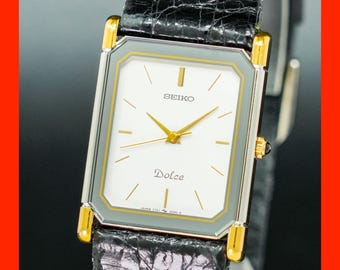 Vintage 1987 Mint Seiko Dolce 7741-5050 White Square Tank New Batt Men Watch