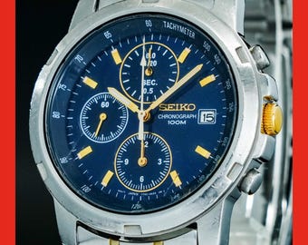 ヴィンテージ セイコー クロノグラフ 7T92 0CF0 ブルーダイヤル メンズ