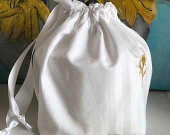 Toilet Paper Cover, Spare Roll Bag, White Plain Pull String Bag, Washable/Reusable With/Without Embroidered Flower