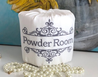 Toilet Paper Roll Cover, Wrap & Tuck, Embroidered Bathroom Decor, Powder Room