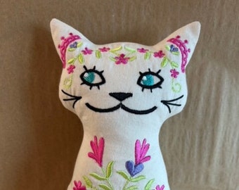 Embroidered Cat Stuffy, Stuffed Animal, Kitty Cat, Cat Lover, Adopt a cat