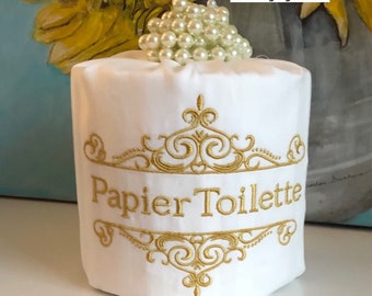 Toilet Paper Roll Cover, Wrap & Tuck, Embroidered Bathroom Decor, Papier Toilette, Toilet Tissue Cover