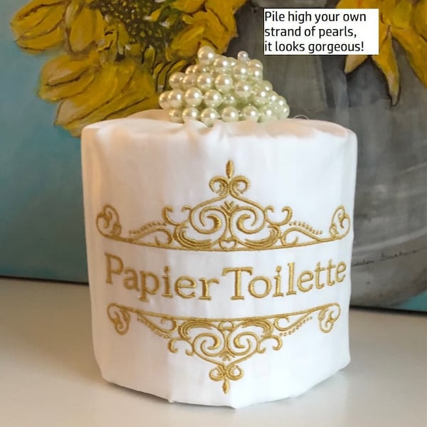 Toilet Paper Roll Cover, Wrap & Tuck, Embroidered Bathroom Decor, Papier Toilette, Toilet Tissue Cover