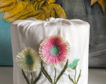 Toilet Paper Roll Cover Embroidered Bathroom Decor Powder Room Fringed Flowers