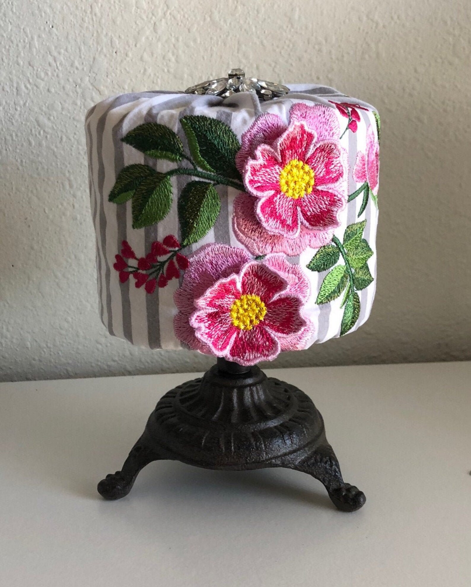 Toilet Paper Roll Cover Luxe 3D Floral Embroidery Bathroom Etsy