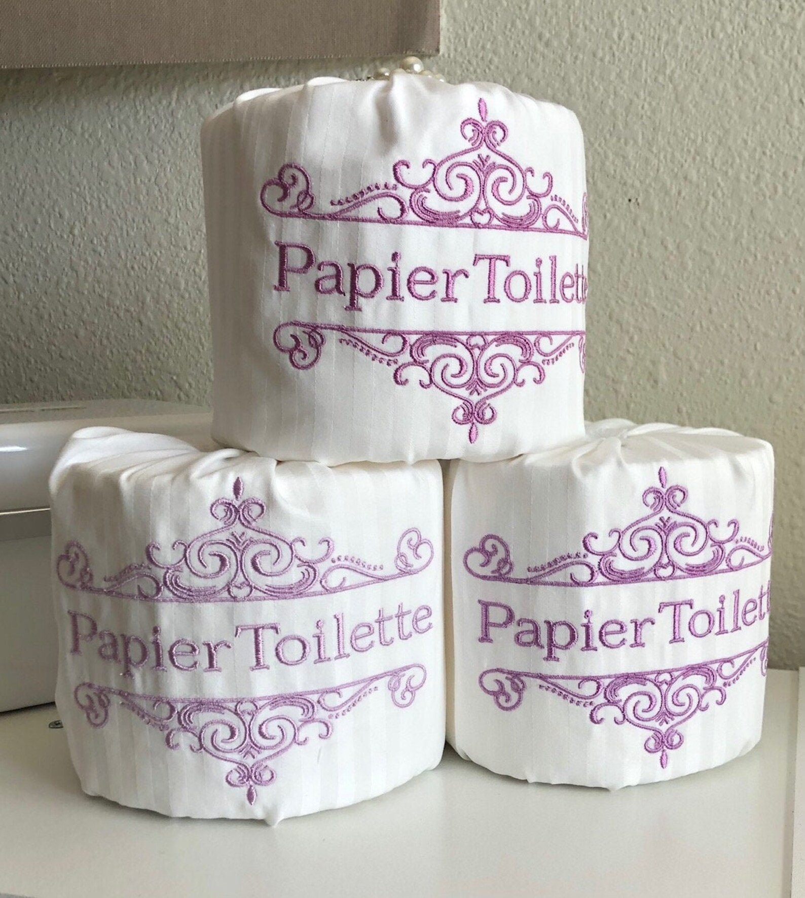 Toilet Paper Roll Cover SET OF THREE Pretty Purple Embroidered Etsy