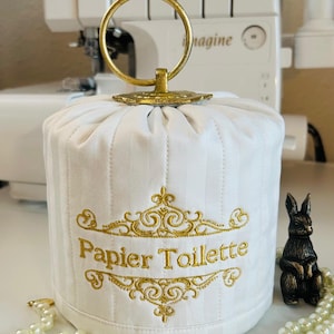 White Toilet Paper Cover, Vintage-Style Knob, Elegant Bathroom Accent