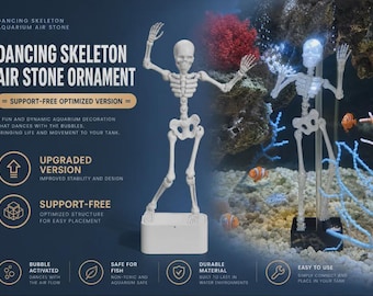 Dancing Skeleton Aquarium Ornament | Bubble Activated Air Stone Decor