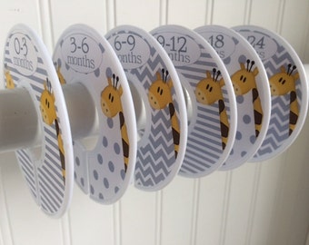 Baby Closet Dividers Organizers Clothes Dividers Giraffes Baby Shower Gift Gray and White