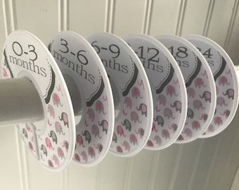 Baby Closet Dividers Organizers Clothes Dividers Clothes Sizes Pink Gray Elephants