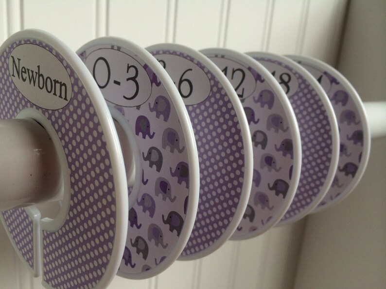 6 Baby Closet Dividers Purple Gray Elephants Girl Closet Etsy