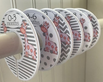 Baby Closet Dividers Organizers Clothes Dividers Baby Shower Gift Pink Gray Giraffe Nursery Decor