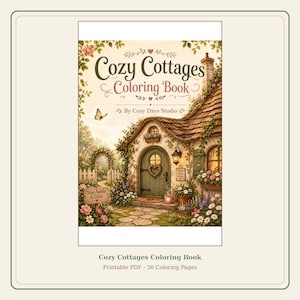Cozy Cottages Printable Pages, Cottagecore Adult Coloring PDF, Hidden Object Activity, Instant Download