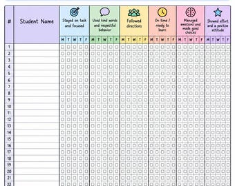 Class Behavior Monitoring Chart Printable