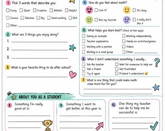 Middle School All About Me Printable