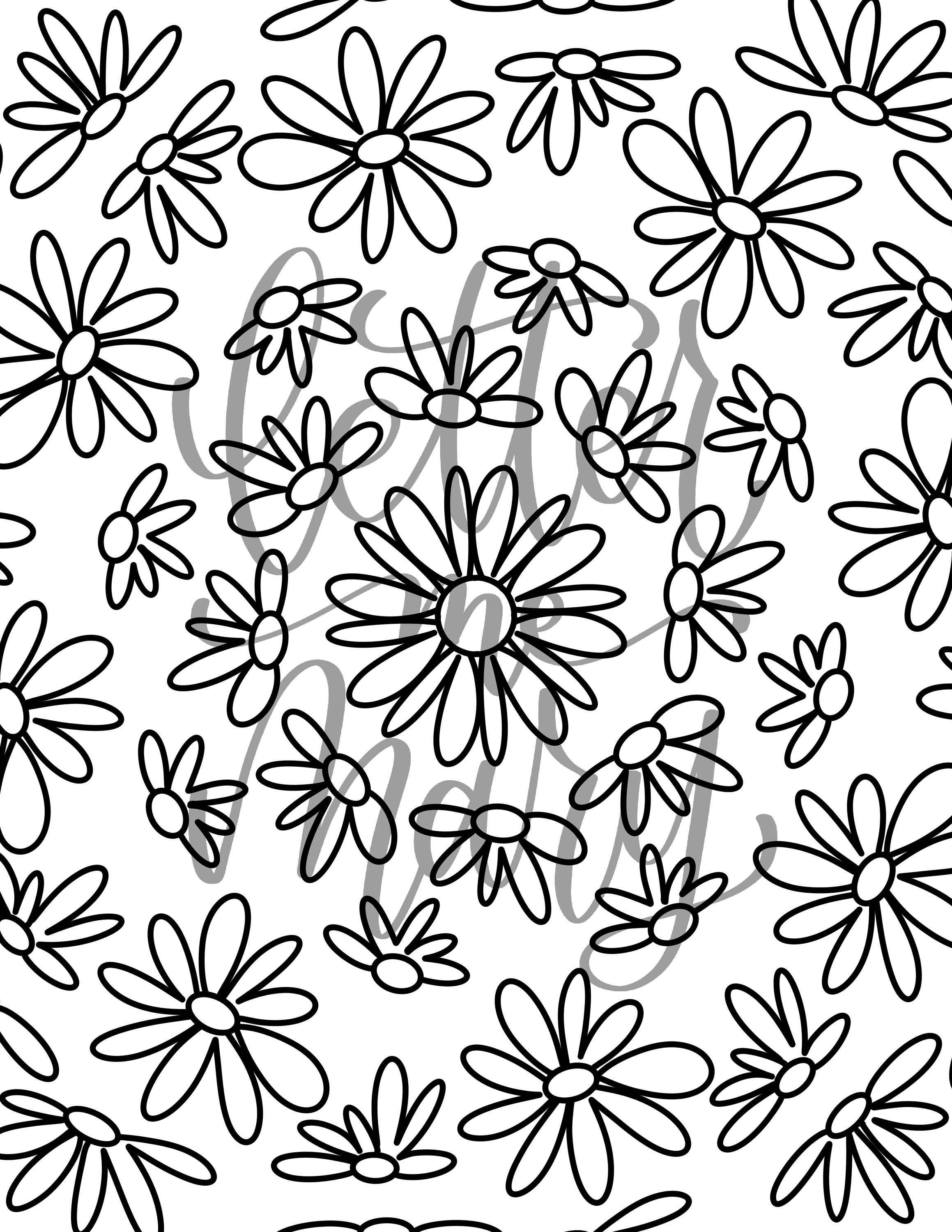 Flower Coloring Pages for Adults and Kids Set of 5 | Etsy