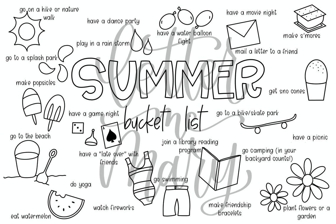 Summer Bucket List Coloring Page Summer Bucket List Pinterest Sketch