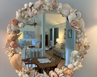 Espejo de conchas marinas, arte mural costero, decoración para casas de playa