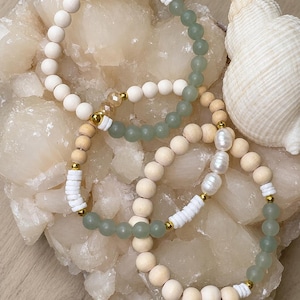 Seafoam and pearl bracelet stack