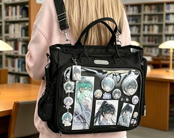 Large Ita Bag Backpack, 4-Way Ita Bag, Clear Window Pin Display Bag, Personalized Crossbody Tote, Anime Convention, Kawaii Crossbody Bag