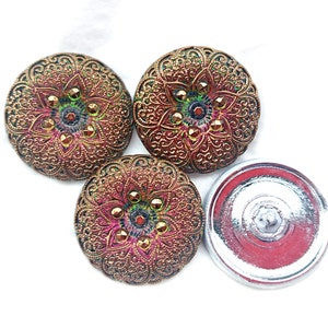 Reduced   Czech Glass Buttons (4 PCS) Vitrail Med  / 24K Gold (27mm)    L 001