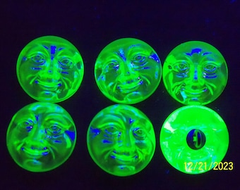 Czech  Vaseline Glass Buttons  6 pcs   Collectible Moon  Vaseline glass AB finish 17mm  C 025