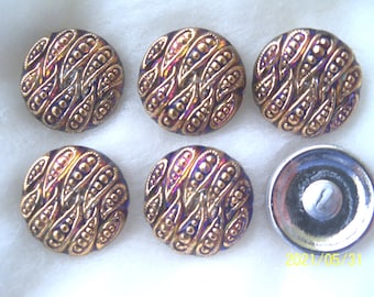 Reduced   Czech Glass Buttons (6 PCS) Volcano  / 24K Gold (18mm)    S 027