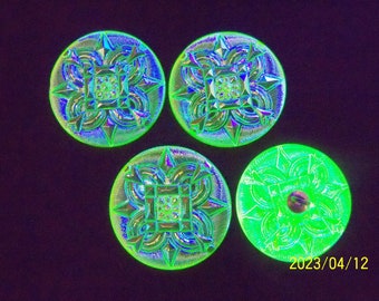 Czech  Vaseline  Glass  Buttons  4 pcs  Gorgeous  AB Finish  27mm   UV 009