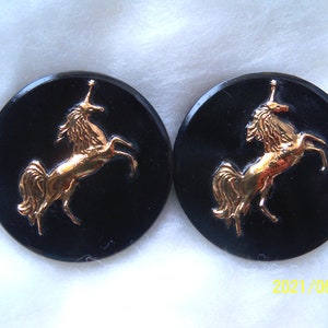 Reduced czech glass buttons 2 pcs  Exclusive UNICORN  31mm 24K Gold   EX   05