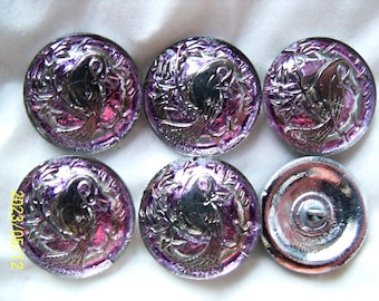 Reduced Czech Glass Buttons  6pcs    GORGEOUS     22mm  Peacock  Vitrail Light Platinum C 006