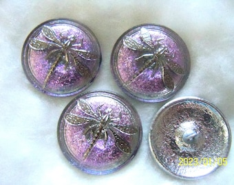 Reduced  Czech  Glass  Buttons  4 pcs   Gorgeous    31mm  Dragonfly  Vitrail Light Platinum  D 001