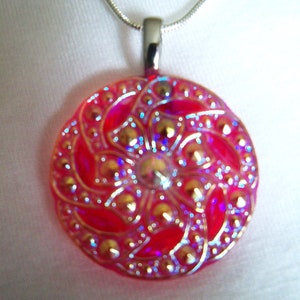Czech Glass Button Necklace 27mm Red with AB finish with 925 silver snake chain