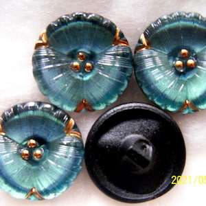 Reduced   Czech  Glass  Buttons  4 pcs  Gorgeous  Reverse painted   24K Gold  22mm   M 002