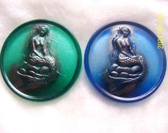 1 PC GORGEOUS CZECH GLASS BUTTONS 41mm EXCLUSIVE  MERMAID * EX 02 
