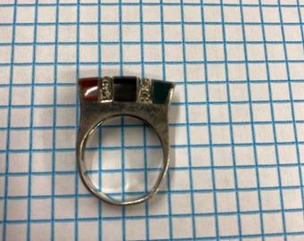 Vintage Art Deco Sterling Silber Onyx Karneol Achat Markasit Ring Gr. 7