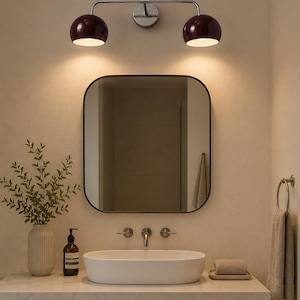 burgundy wall sconce
double wall sconce
brass vanity light
modern wall fixture
dual arm wall light
bathroom wall light
mid century light
burgundy sconce
vanity light brass
minimalist light
wall light fixture
home decor light
luxury wall light
burgundy wall sconce, double wall light, brass wall sconce, vanity wall light, modern wall lamp, bathroom lighting, dome shade light, 2 light sconce, minimal wall light, bedside wall lamp, contemporary light, wall sconce brass, vanity light fixture