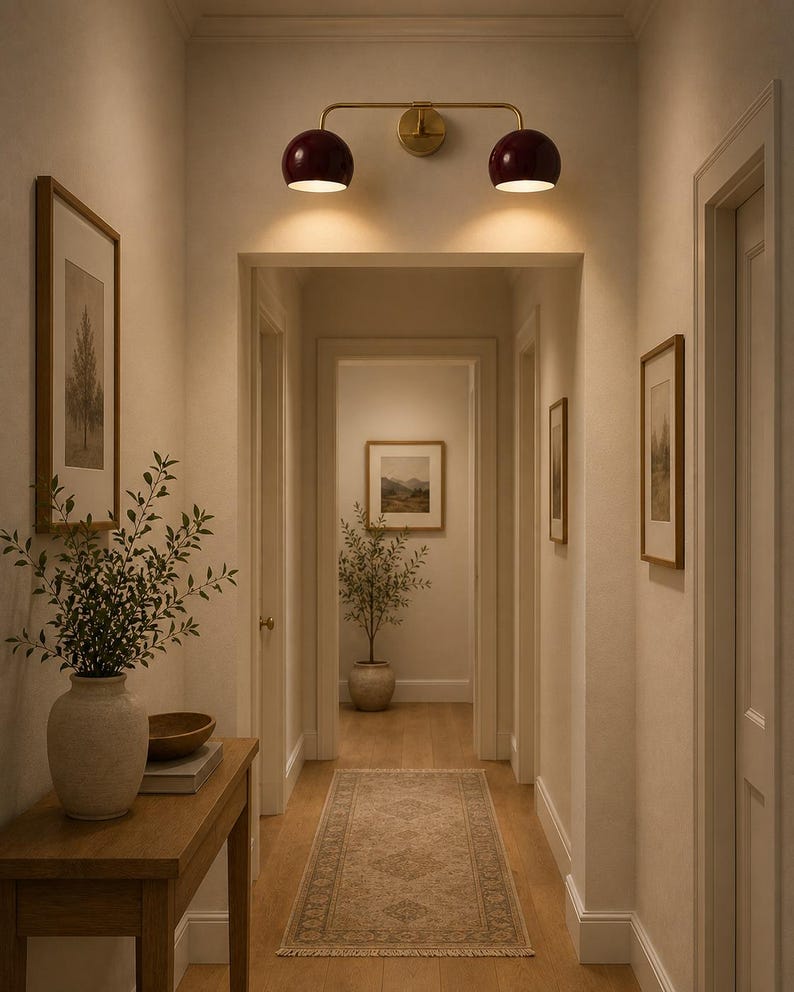 burgundy wall sconce
double wall sconce
brass vanity light
modern wall fixture
dual arm wall light
bathroom wall light
mid century light
burgundy sconce
vanity light brass
minimalist light
wall light fixture
home decor light
luxury wall light
burgundy wall sconce, double wall light, brass wall sconce, vanity wall light, modern wall lamp, bathroom lighting, dome shade light, 2 light sconce, minimal wall light, bedside wall lamp, contemporary light, wall sconce brass, vanity light fixture