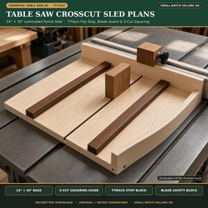 Crosscut Sled Plans, Table Saw Sled with 5-Cut Calibration, Stop Block and Blade Guard Block, PDF Woodworking Plan
