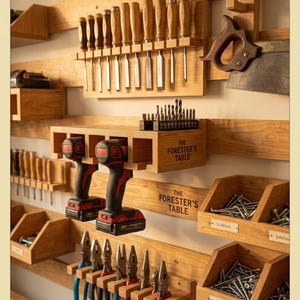 French Cleat Tool Holder Plans PDF, 8 Holder Designs: Drill Dock Chisel Rack Clamp Bar Bins, Garage Storage Plans, Instant Download