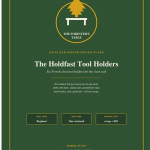 French Cleat Tool Holder Plans PDF, 8 Holder Designs: Drill Dock Chisel Rack Clamp Bar Bins, Garage Storage Plans, Instant Download
