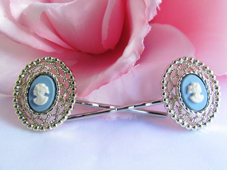 Cameo Hair Comb Blue Hair Pins Vintage Blue Cameo Bobby Pins Etsy