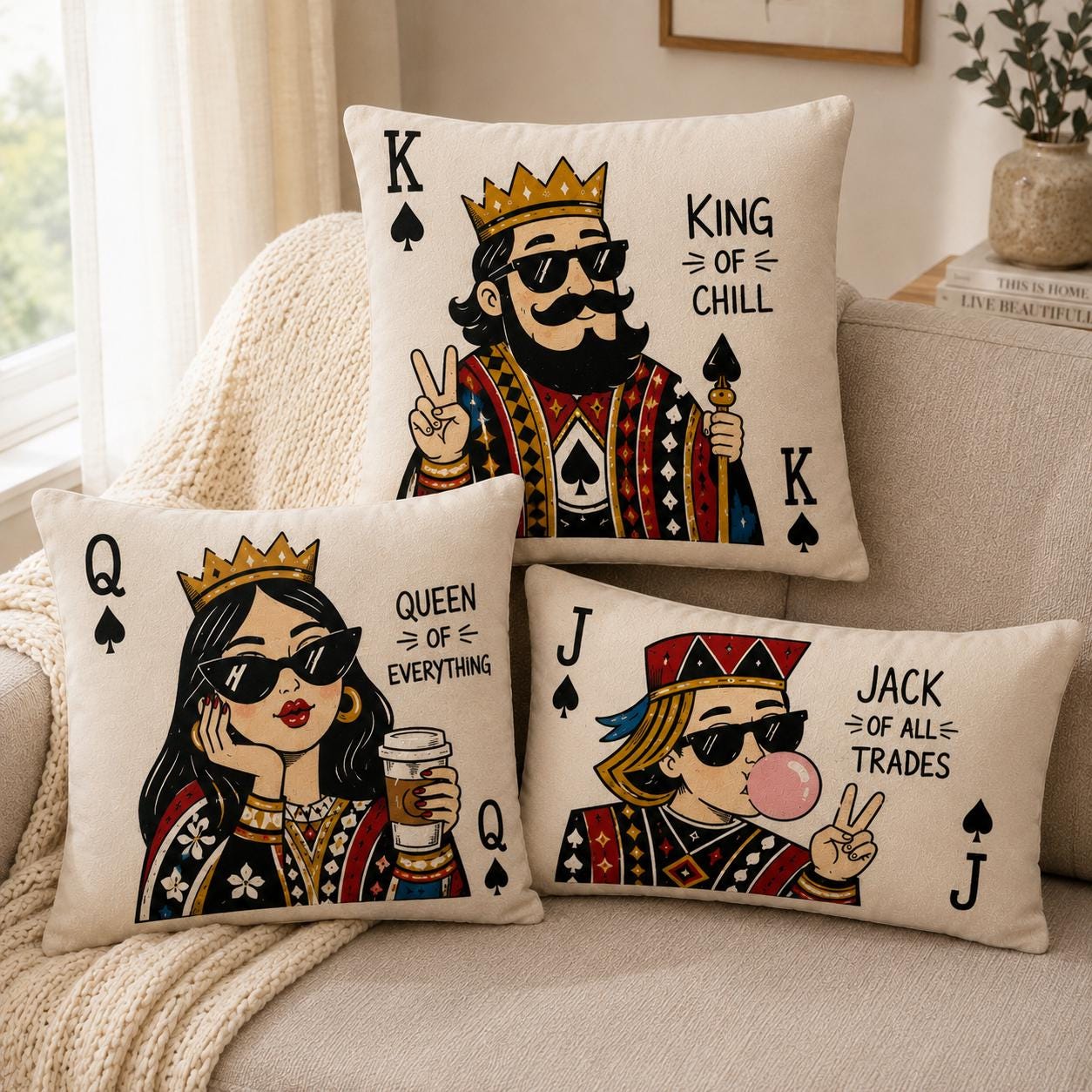 Creative Cartoon Big Eyes Printed Pillow Cover, Game Theme Velvet Cushion Cover, Quirky Bedroom Decor, Gamer Gift, Card Lover Gift