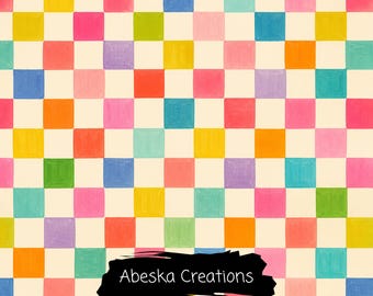 Colorful Checkerboard Squares Seamless Pattern (Digital Download)