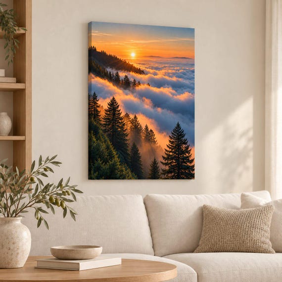 Leinwandbild Wolkenmeer Sonnenaufgang, Nebelmeer Berge Alpen, Bergpanorama Naturfotografie, Wohnzimmer Geschenk